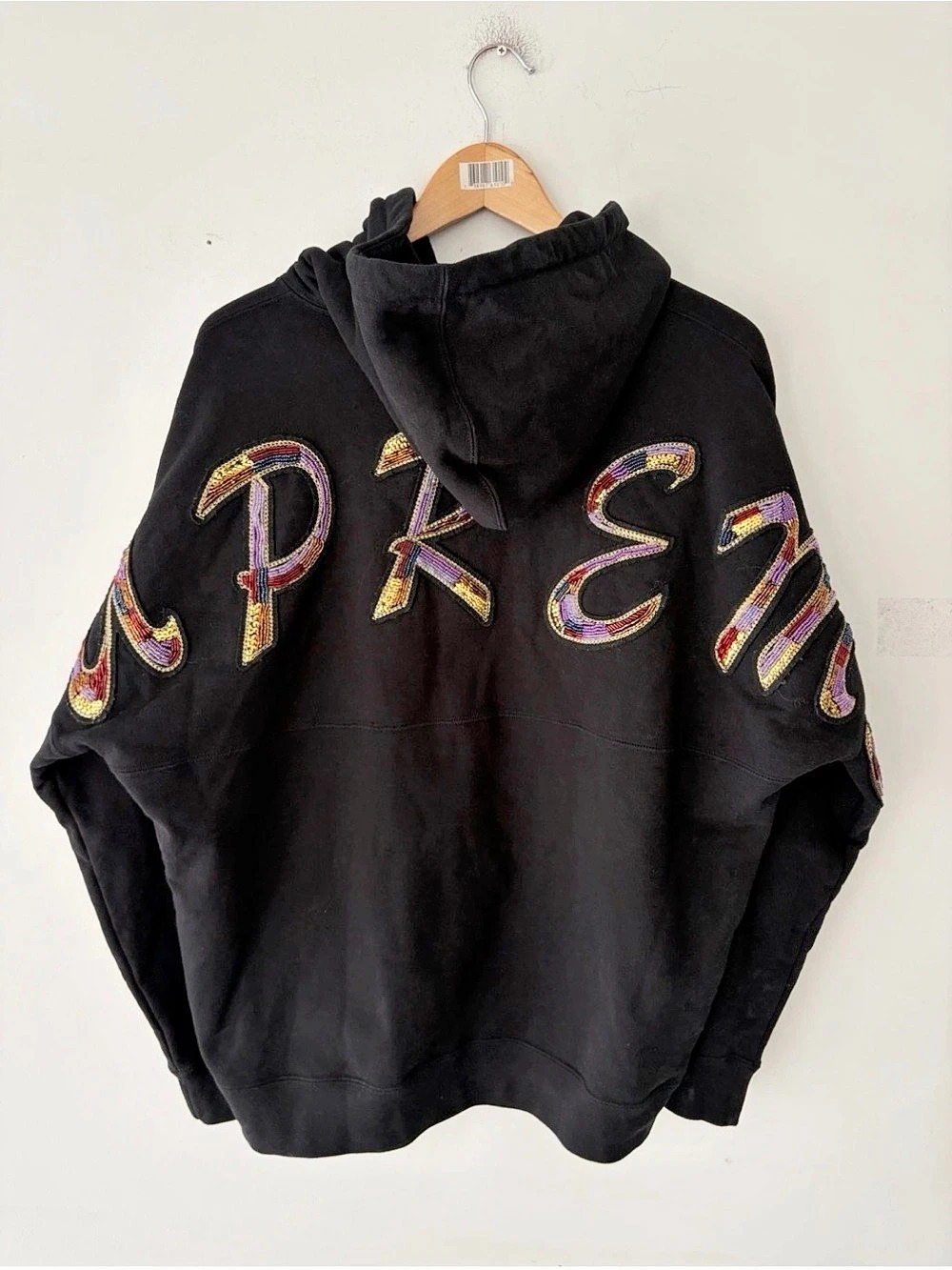 Supreme Beaded Hooded Sweatshirt Embroidered Black Medium
